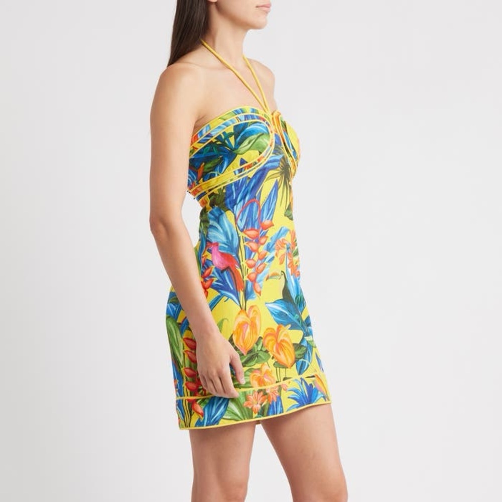 FARM Rio Bright Nature Linen Halter Mini Dress Size XL NWT - Picture 6 of 16